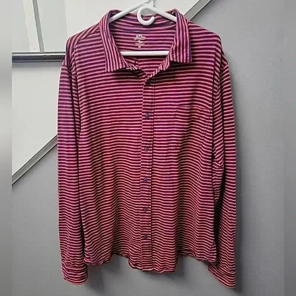 J.CREW Shirt Men's XXL Slub 100% Cotton Long Sleeve Button Up Knit Goods Comfort